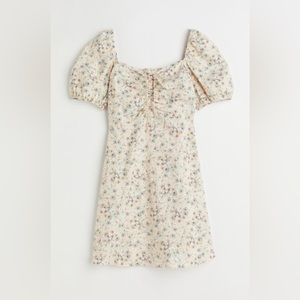 H&M Linen Blend Floral Puff-Sleeve Mini Dress / size L